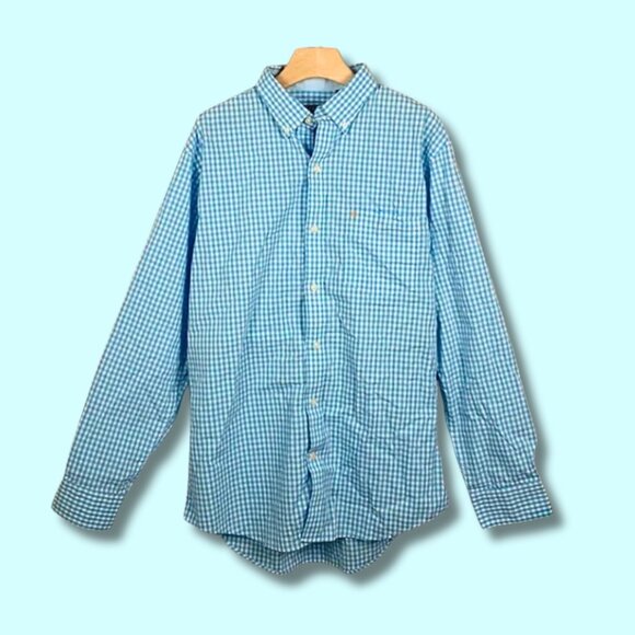 Izod Blue & White Checked Long Sleeved Button Up Shirt - Picture 1 of 5